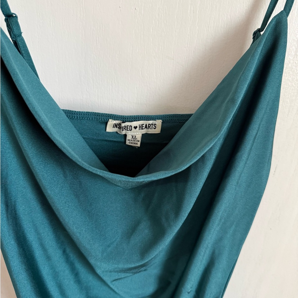 Inspired Hearts Teal Cowl Slip Dress with Adjustable Straps